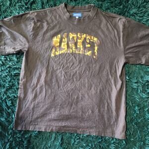 Market Streetwear Brown Camo Logo Graphic Tee XXL Skate Hype T-Shirt 23x28